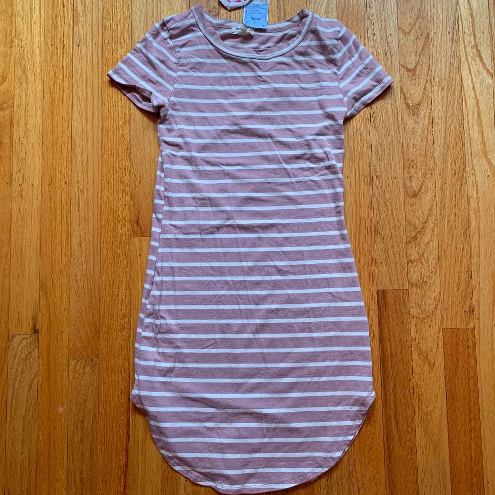 PINK STRIPED BODYCON FITTED T-SHIRT DRESS